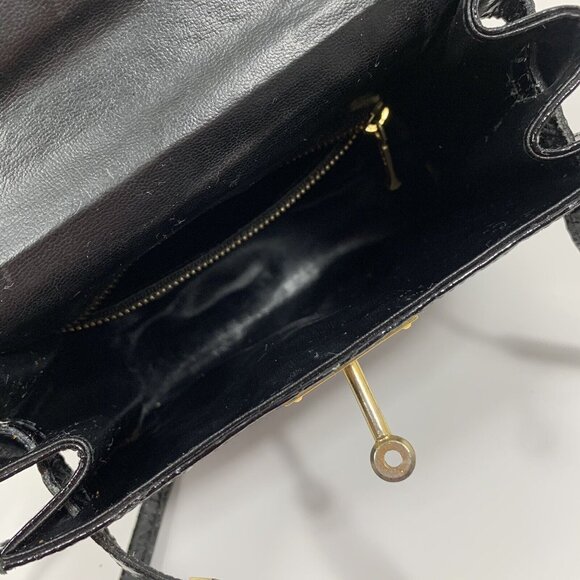 Meyers Black Patent Leather Purse Moc Croc Made ITALY Shoulder Handbag VTG - Picture 13 of 13